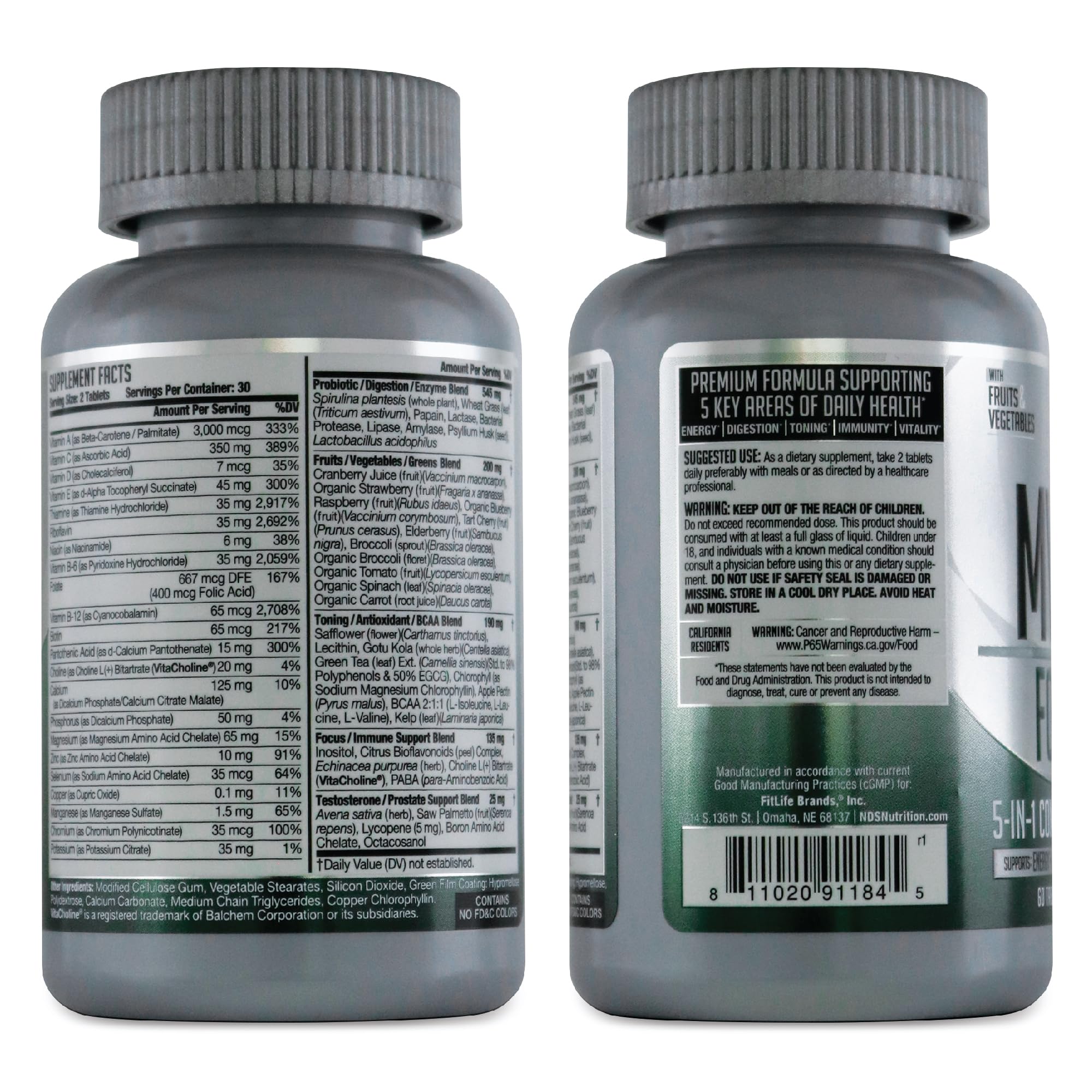 FitLife MV360 label closeup reveals ingredients and serving size.