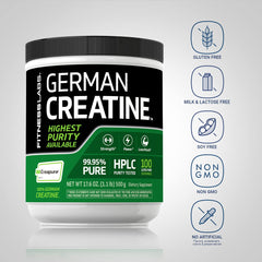 Fitness Labs creatine monohydrate powder being mixed into a drink for workouts.