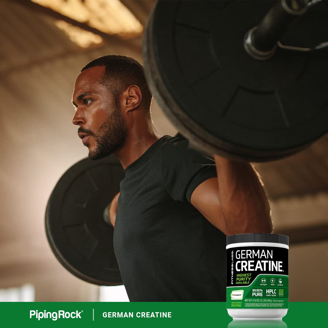 Fitness Labs creatine monohydrate powder packaging detail with Creapure branding.