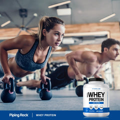 Fitness Labs whey protein gluten free non-GMO packaging badge.