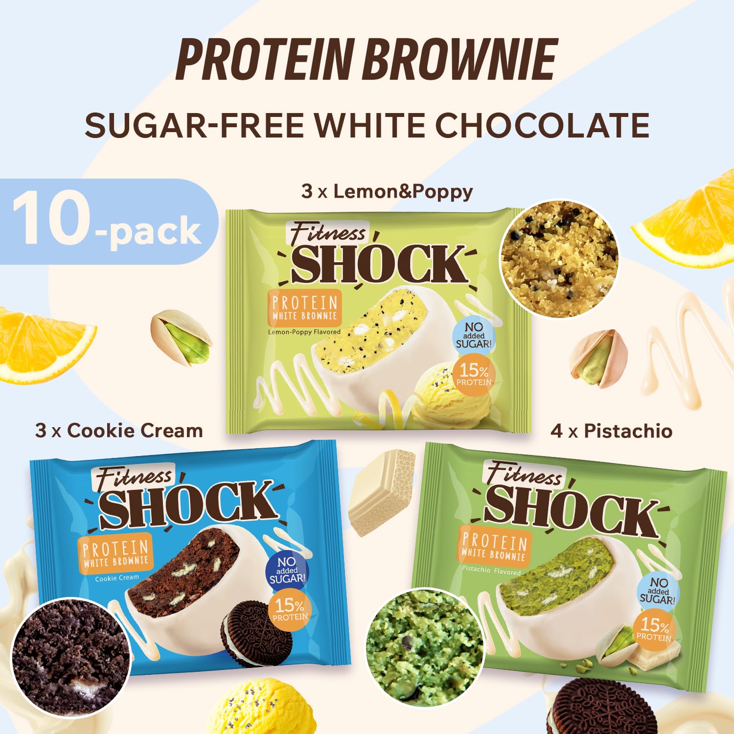 FitnesSHOCK soft-baked dessert bars – soft bite with a silky white chocolate coating.