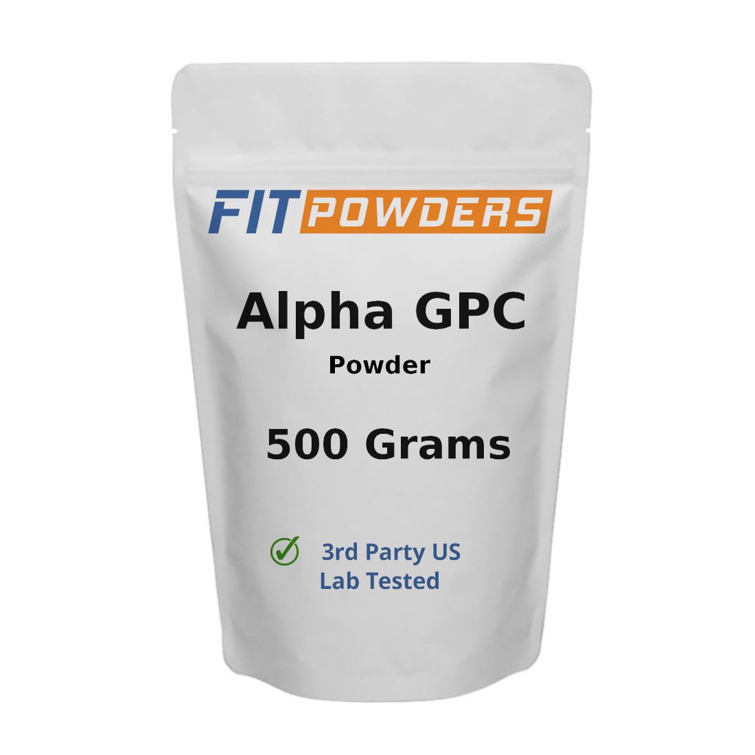 FitPowders Alpha GPC powder bottle highlights clean packaging for daily focus support