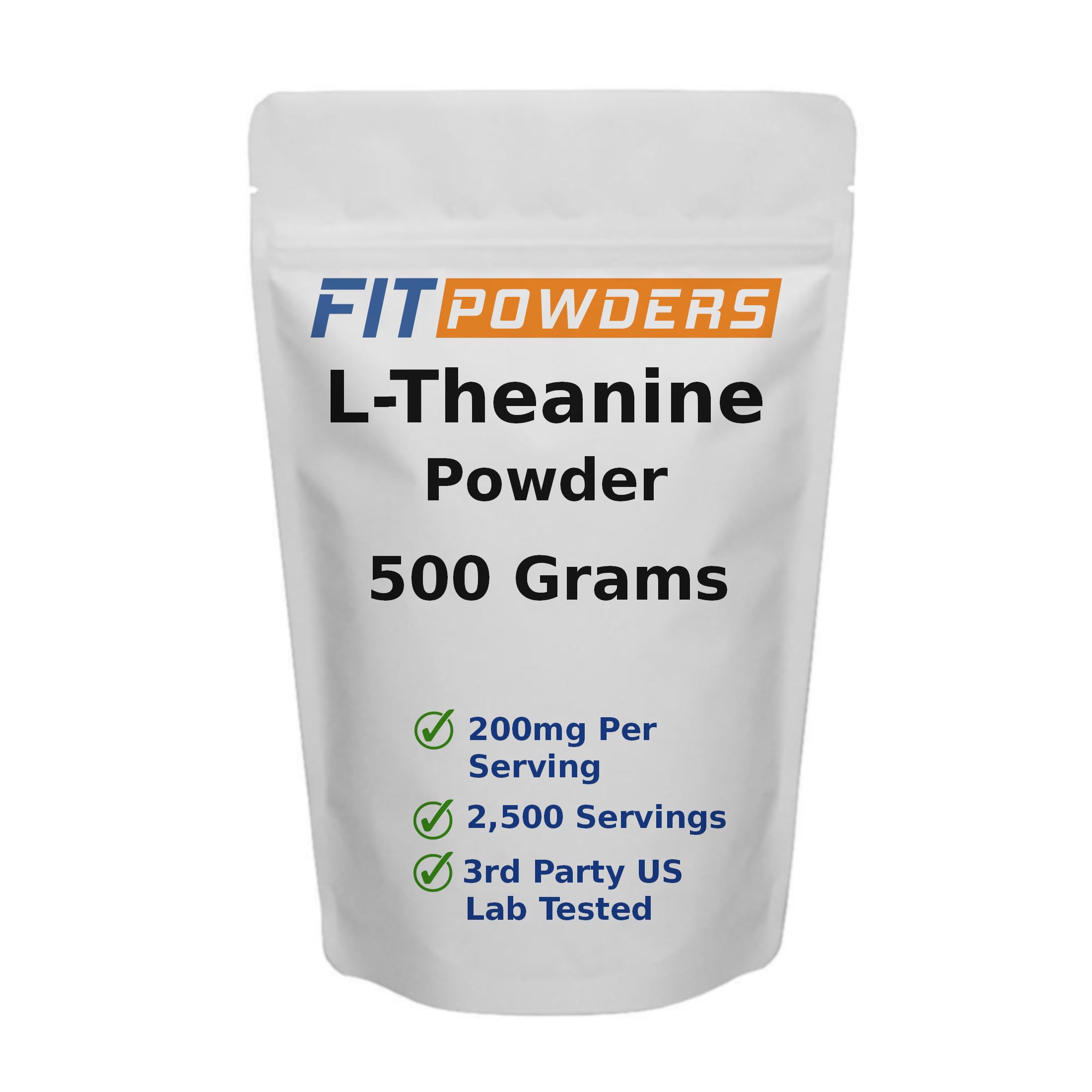FitPowders L-Theanine powder bottle showing pure formula for calm mood and focus.
