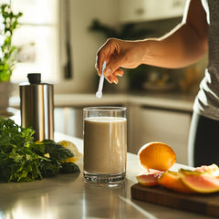 Gluten-free and vegan seals on FitPowders L-Theanine packaging.