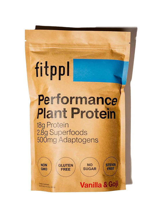 fitppl plant-based vanilla protein tub shows clean nutrition for daily workouts.