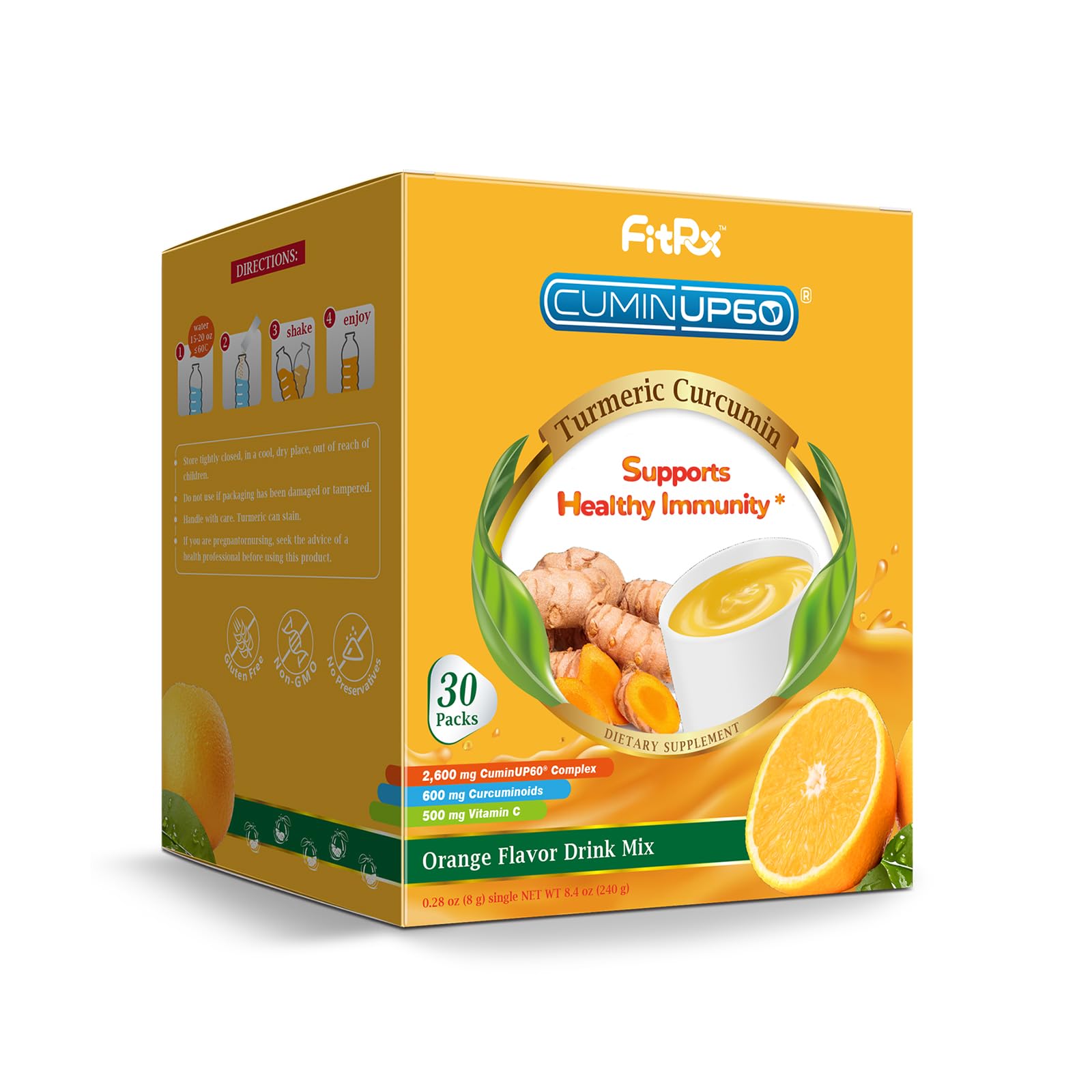 FitRx turmeric drink packet in orange for on-the-go nutrition