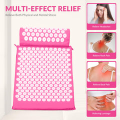 Fitvids pink acupressure mat and pillow rolled setup for easy storage