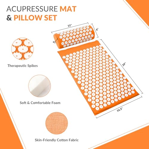 Fitvids acupressure pillow orange closeup showing neck support.