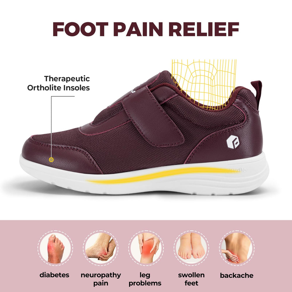 FitVille diabetic shoes arch-support and soft insole in plum for reduced fatigue