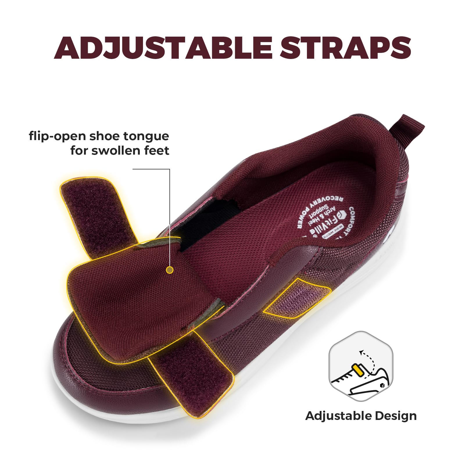 FitVille diabetic shoes plum wide width arch support promotes comfortable steps.