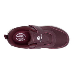 FitVille model wearing plum wide width shoes demonstrates fit for edema and swollen feet.