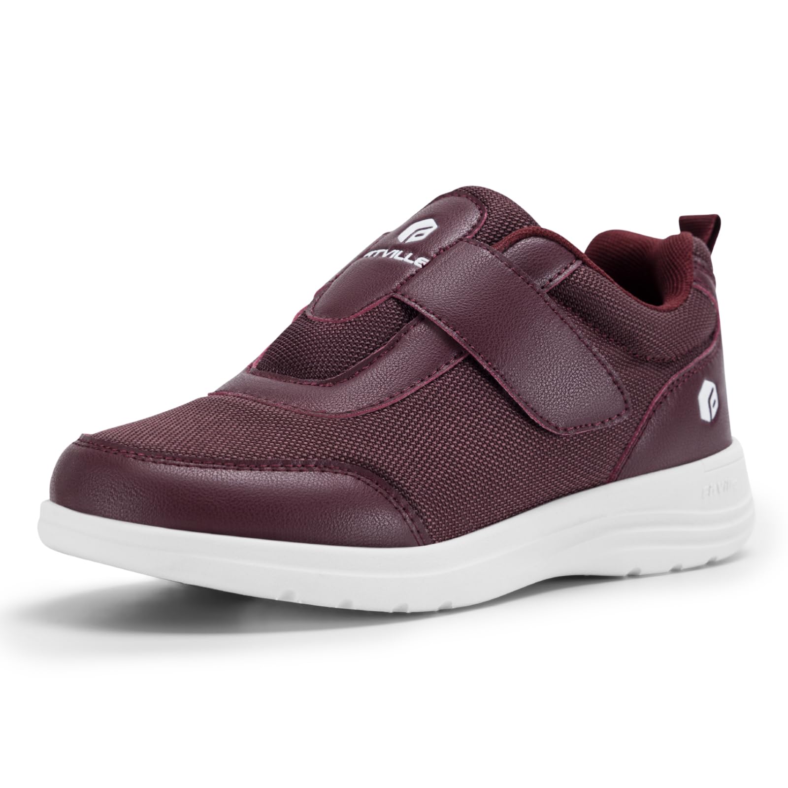 FitVille diabetic shoes plum wide width side view highlights adjustable fit and roomy toe box.