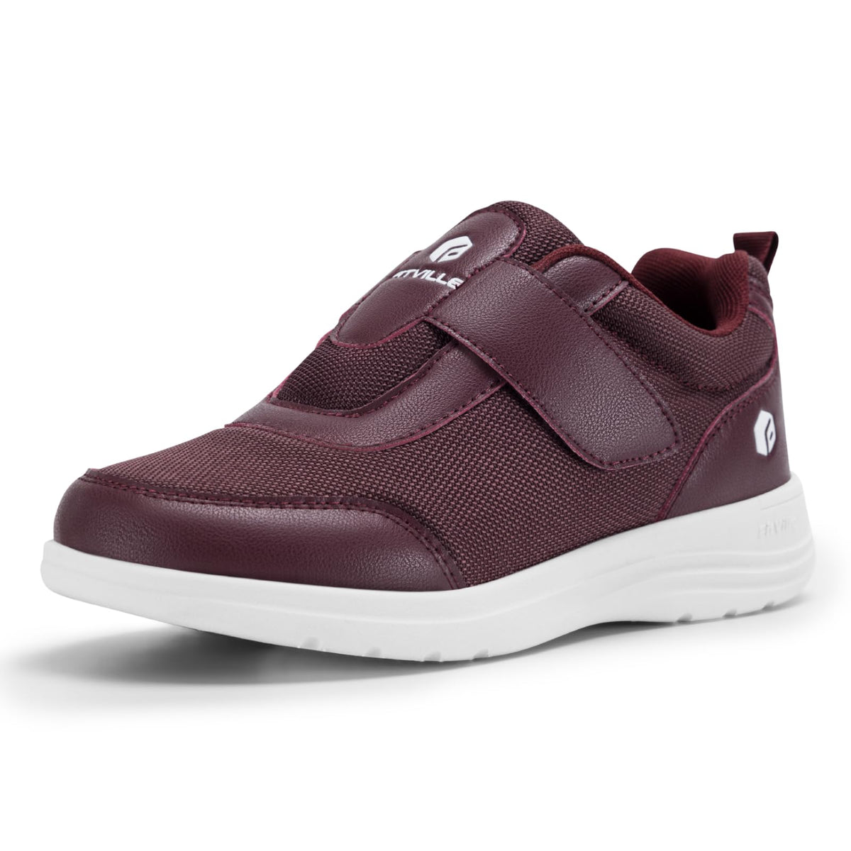 FitVille diabetic shoes plum wide width side view highlights adjustable fit and roomy toe box.