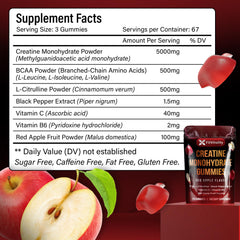 FitVitality Creatine Gummies being poured to show sugar-free red apple flavor