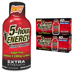 Five-hour ENERGY Berry Shot bottle delivers a sugar-free caffeine boost for quick morning focus.