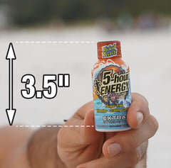 5-hour ENERGY on-the-go use with a compact bottle beside a gym bag