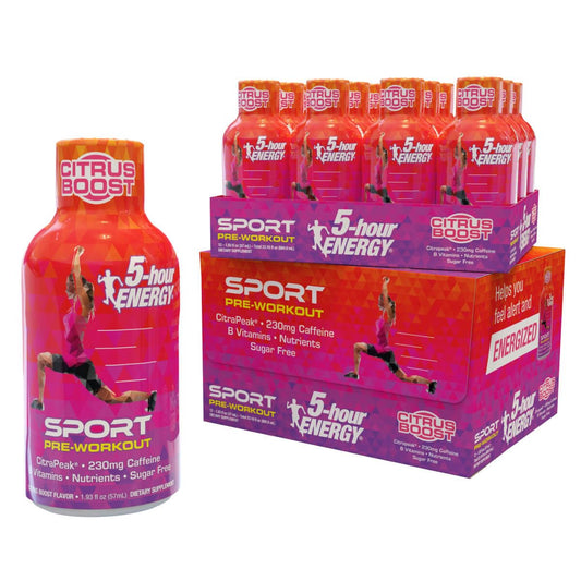 Five-Hour Energy extra strength sport shot Citrapeak bottle boosts focus and pre-workout energy.