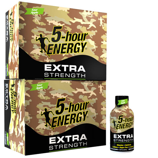 5-hour ENERGY Sour Apple Shot bottle front view showing compact energy on the go