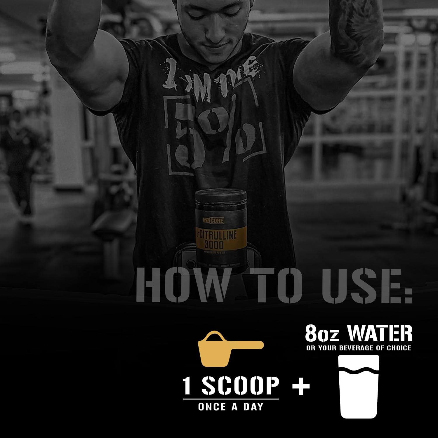 Five Percent Nutrition Core L-Citrulline 3000 powder texture in unflavored form.