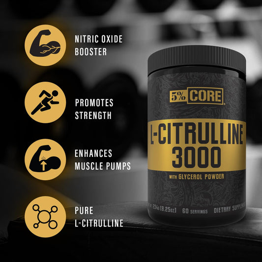 Five Percent Nutrition Core L-Citrulline 3000 scoops for easy pre-workout dosing.