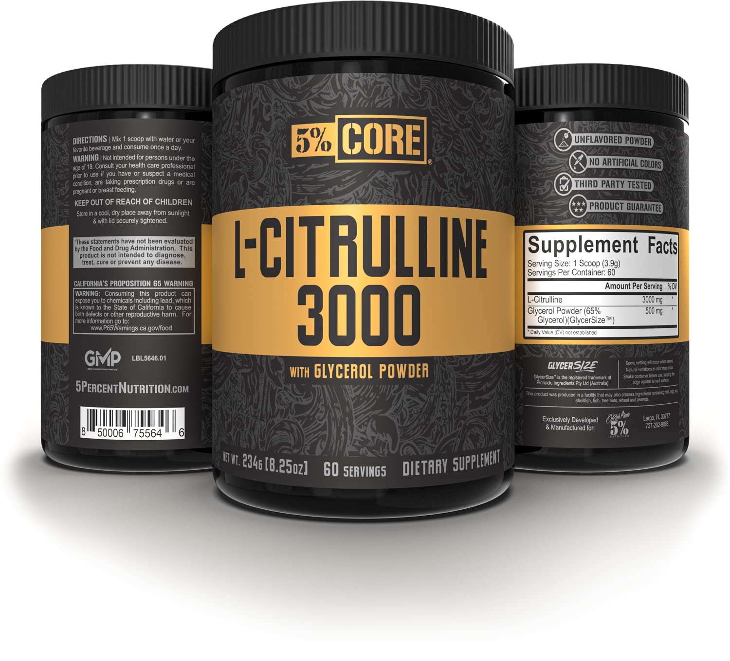 Five Percent Nutrition Core L-Citrulline 3000 scoop ready for pre-workout routine.