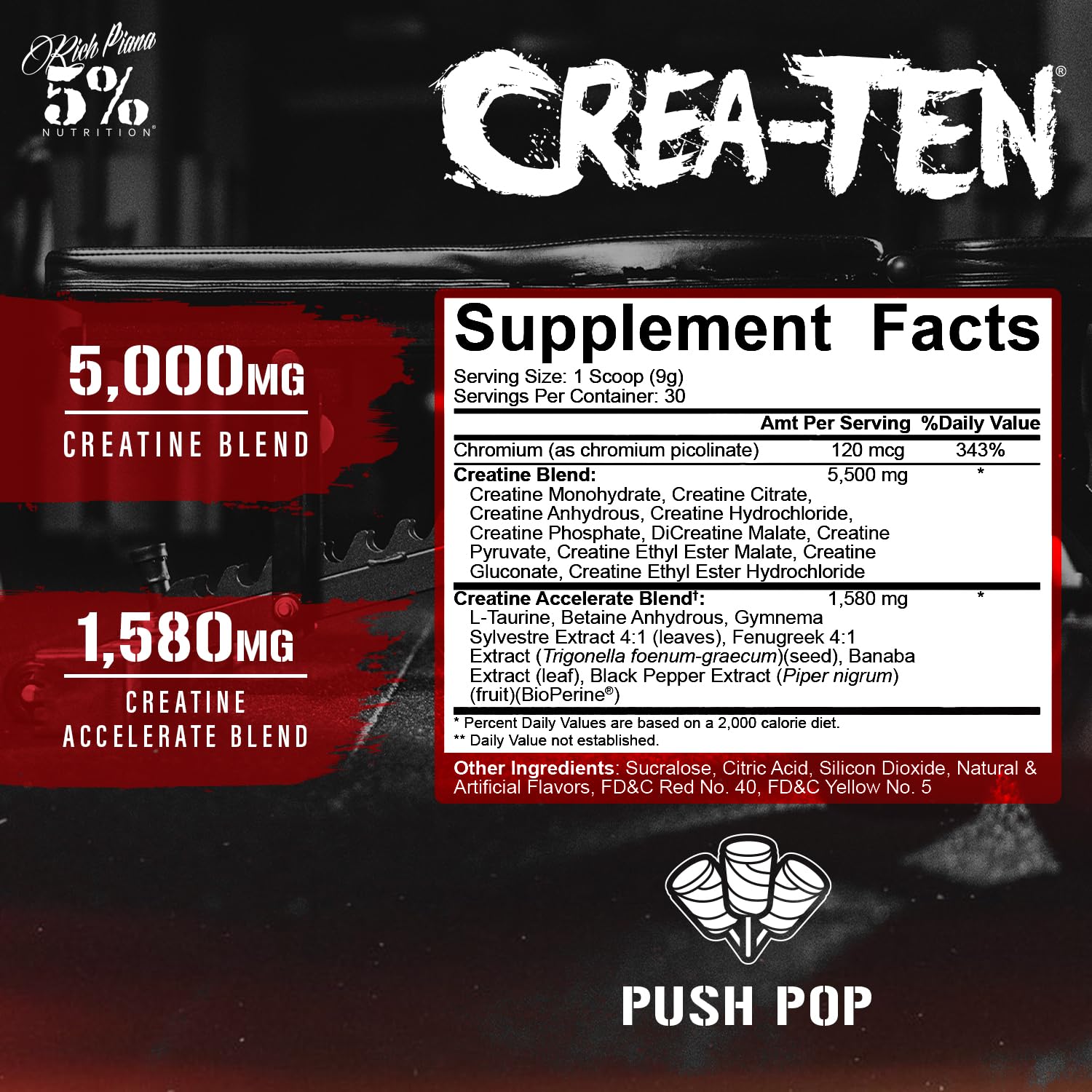 Five Percent Nutrition CreaTEN scoop-dispensing near label illustrates easy dosing