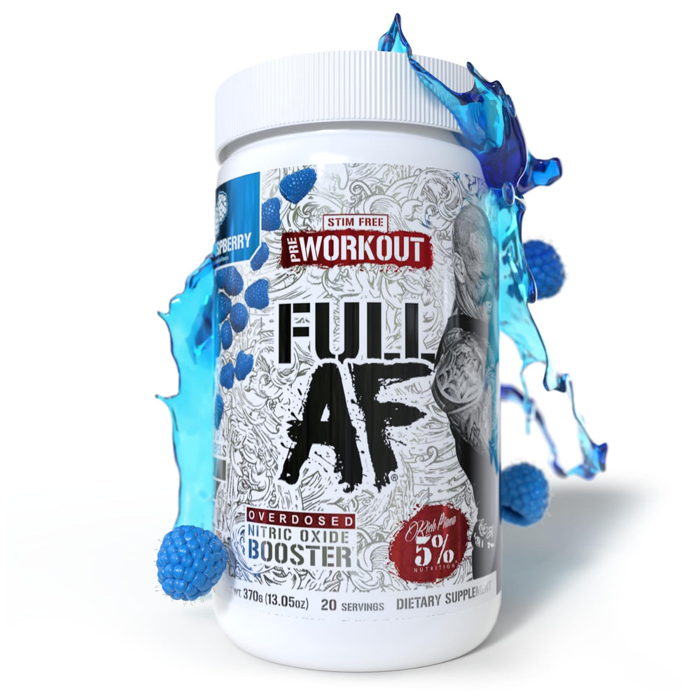 FullAF pre-workout bottle in blue raspberry flavor for a clean pump