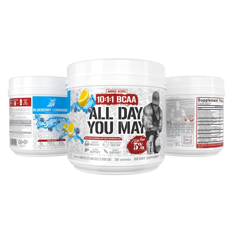 Five Percent Rich Piana AllDayYouMay lifestyle setup with athlete ready for post-workout recovery.