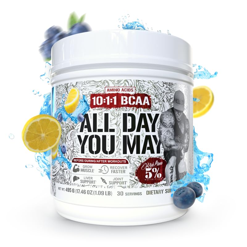 Five Percent Rich Piana AllDayYouMay blue lemonade being mixed in a glass.
