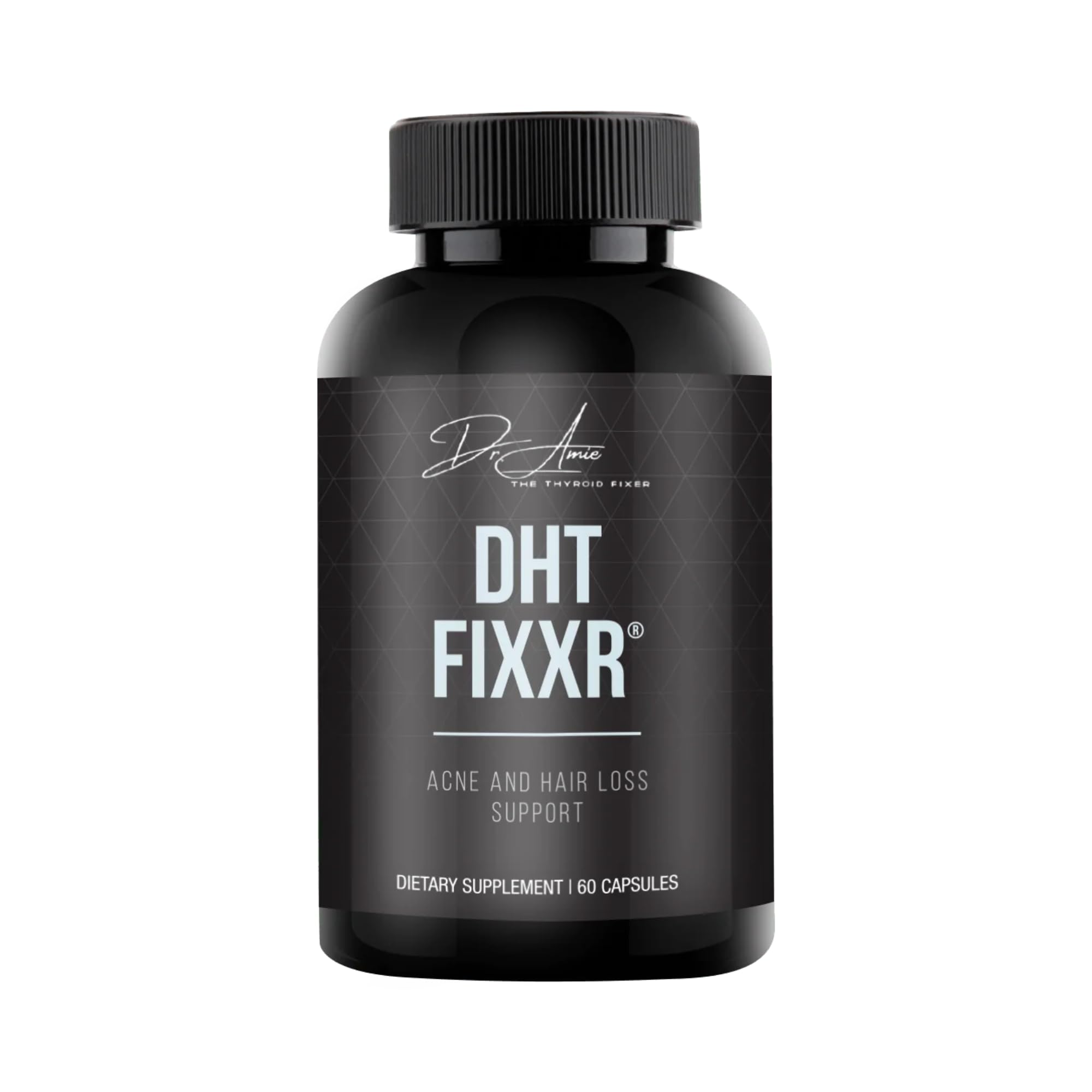 Fixxr DHT bottle label shows a clean, USA-made formula for hair and skin support.