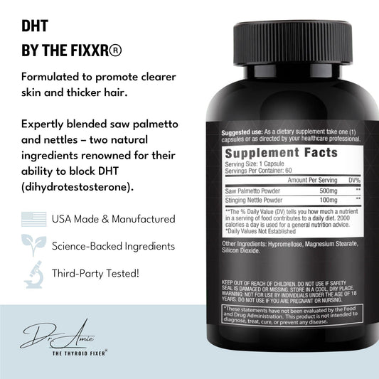 Closeup of Fixxr DHT capsules for daily use and easy swallowing.
