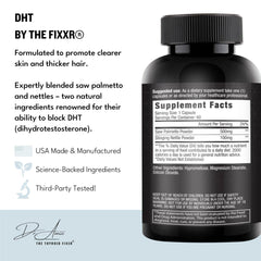 Closeup of Fixxr DHT capsules for daily use and easy swallowing.