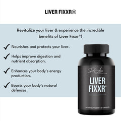 Fixxr Liver capsules close-up highlighting easy-to-swallow capsules for daily use.