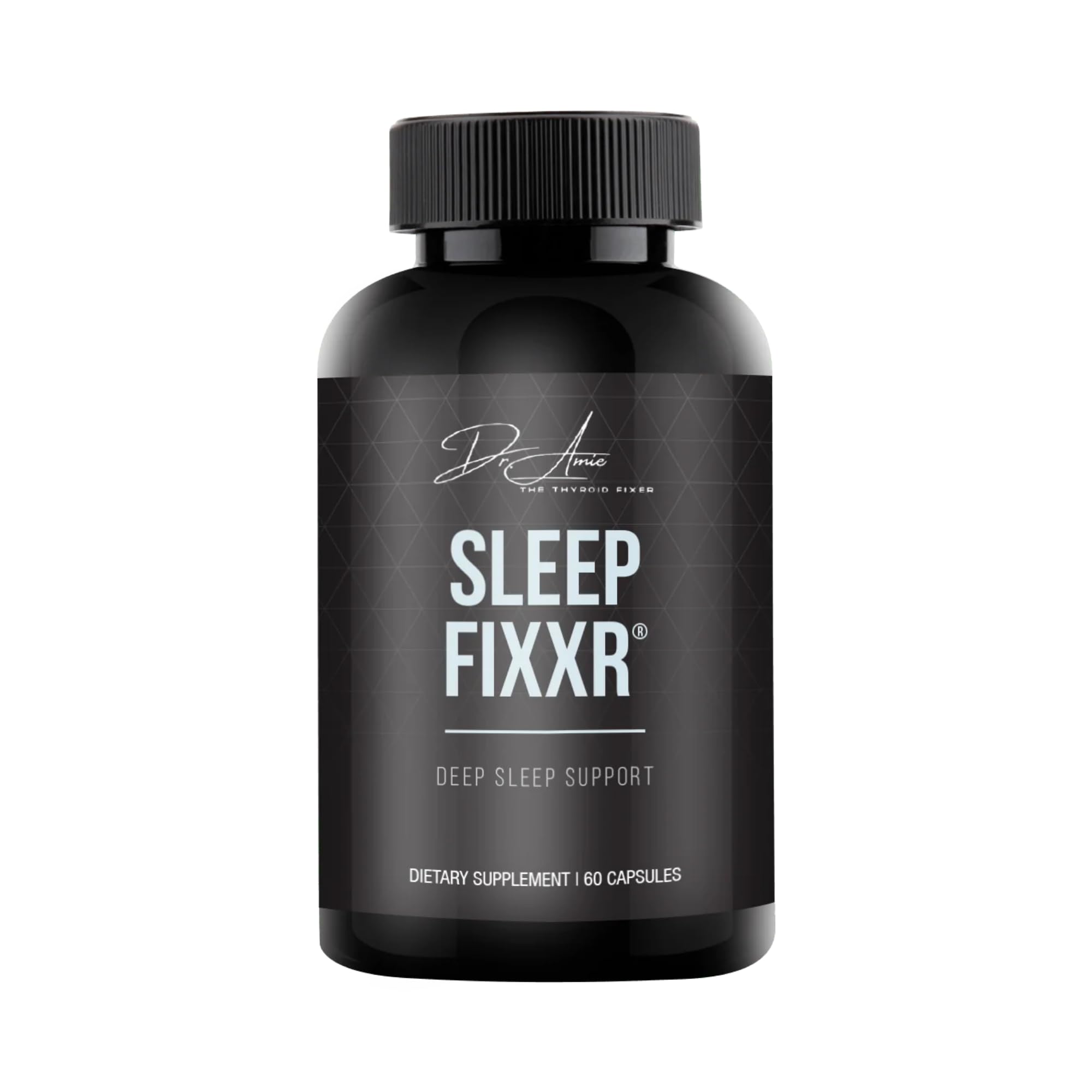 Fixxr Sleep Support bottle close-up highlighting the melatonin blend for nightly calm