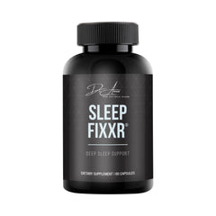 Fixxr Sleep Support bottle close-up highlighting the melatonin blend for nightly calm