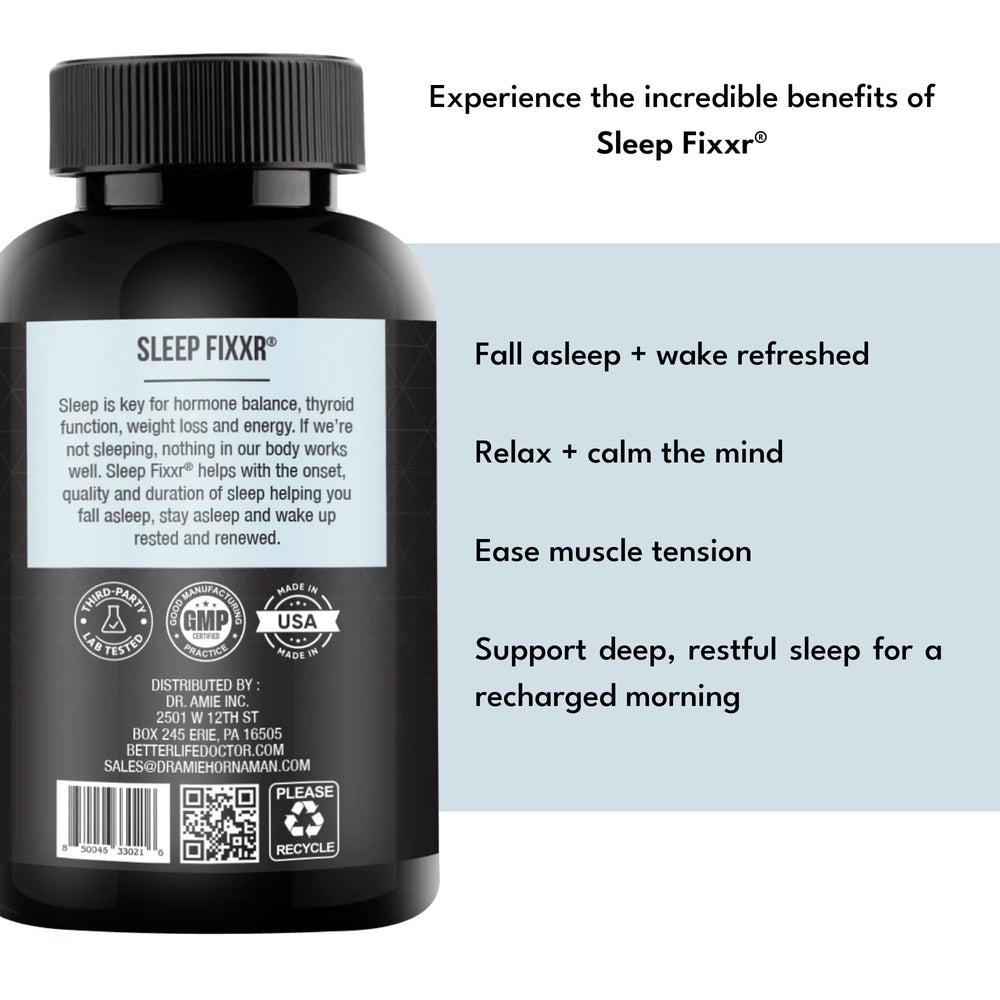 Fixxr Sleep Support ingredients blend featuring melatonin, inositol, and magnesium for relaxation