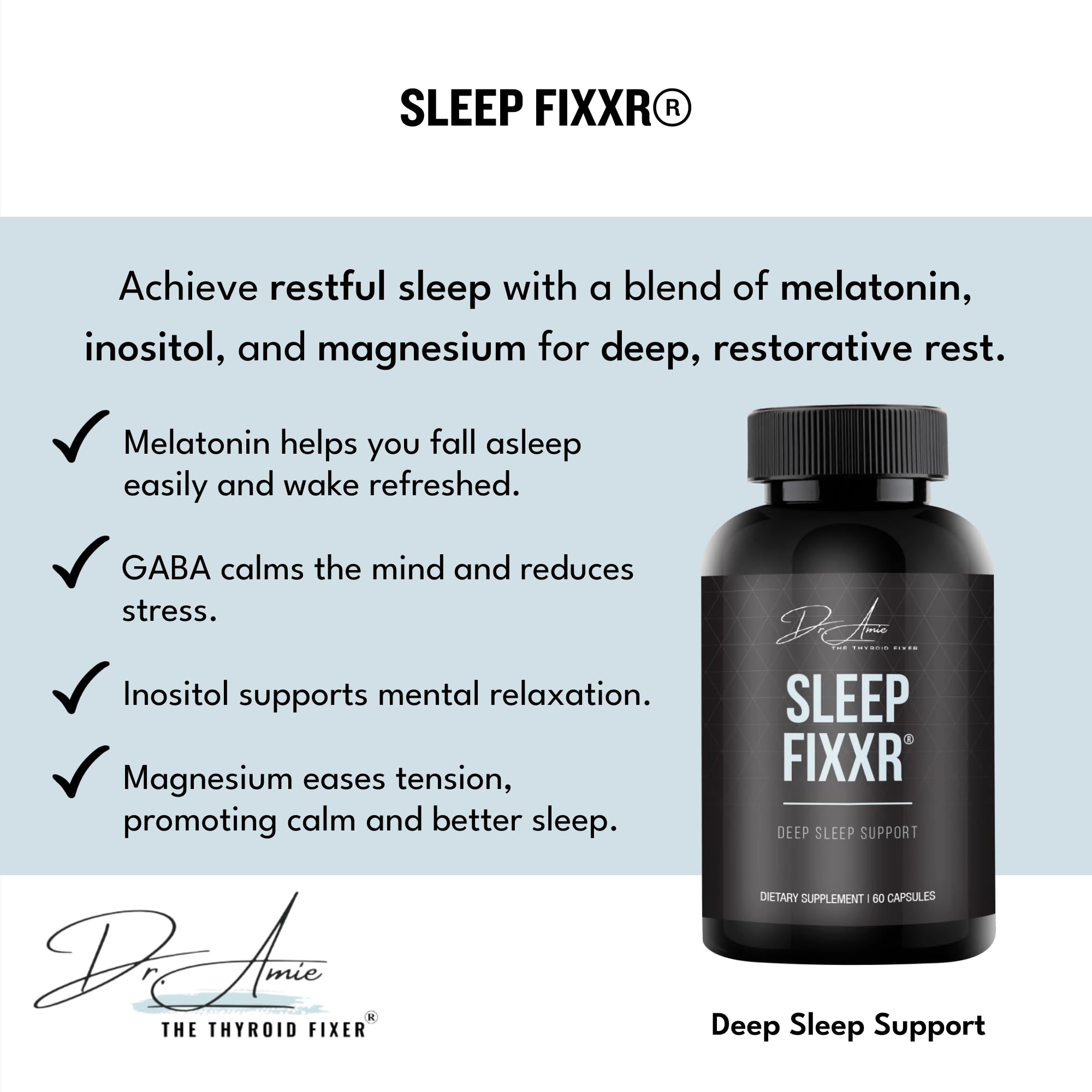 Fixxr Sleep Support label emphasizes USA-made, non-GMO formula