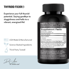 Fixxr Thyroid Support capsules closeup highlighting non-GMO, clean formula.