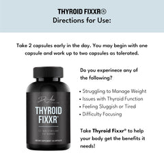 Packaging display of Fixxr Thyroid Support on a clean kitchen surface.