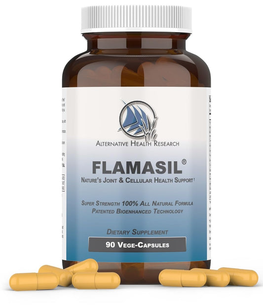 Flamasil bottle label highlighting 13-in-1 antioxidants for joint support