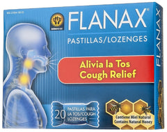 Flanax cough relief lozenges pack offering soothing throat support for everyday use.