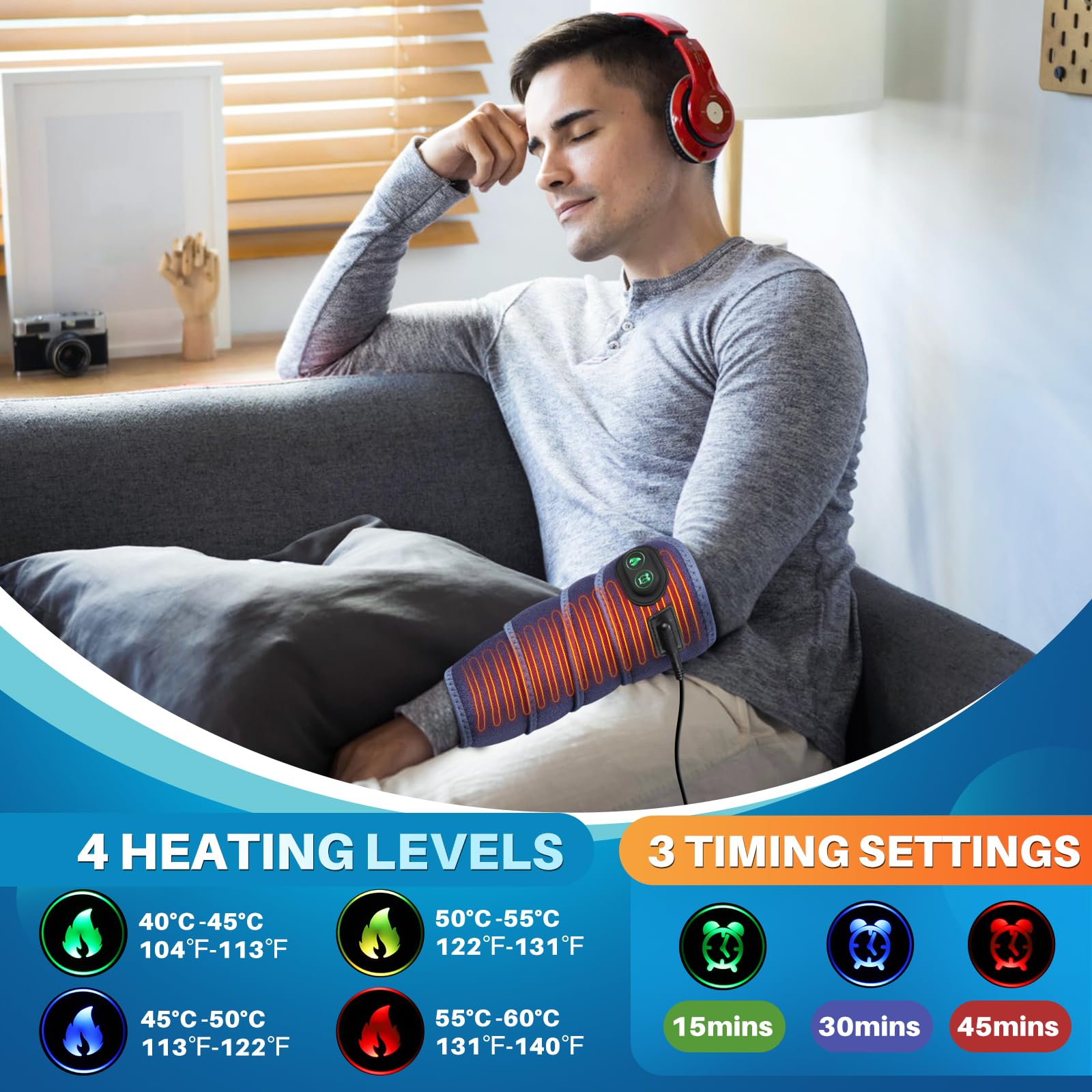 FlareMore wrist and elbow heat pad supports arm comfort and flexibility