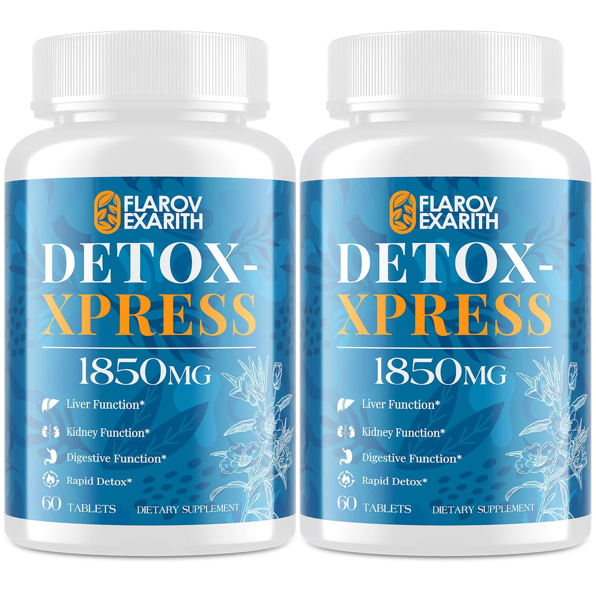 Flarovexarith Canna Cleanse bottle showing dual-action detox for liver and kidneys