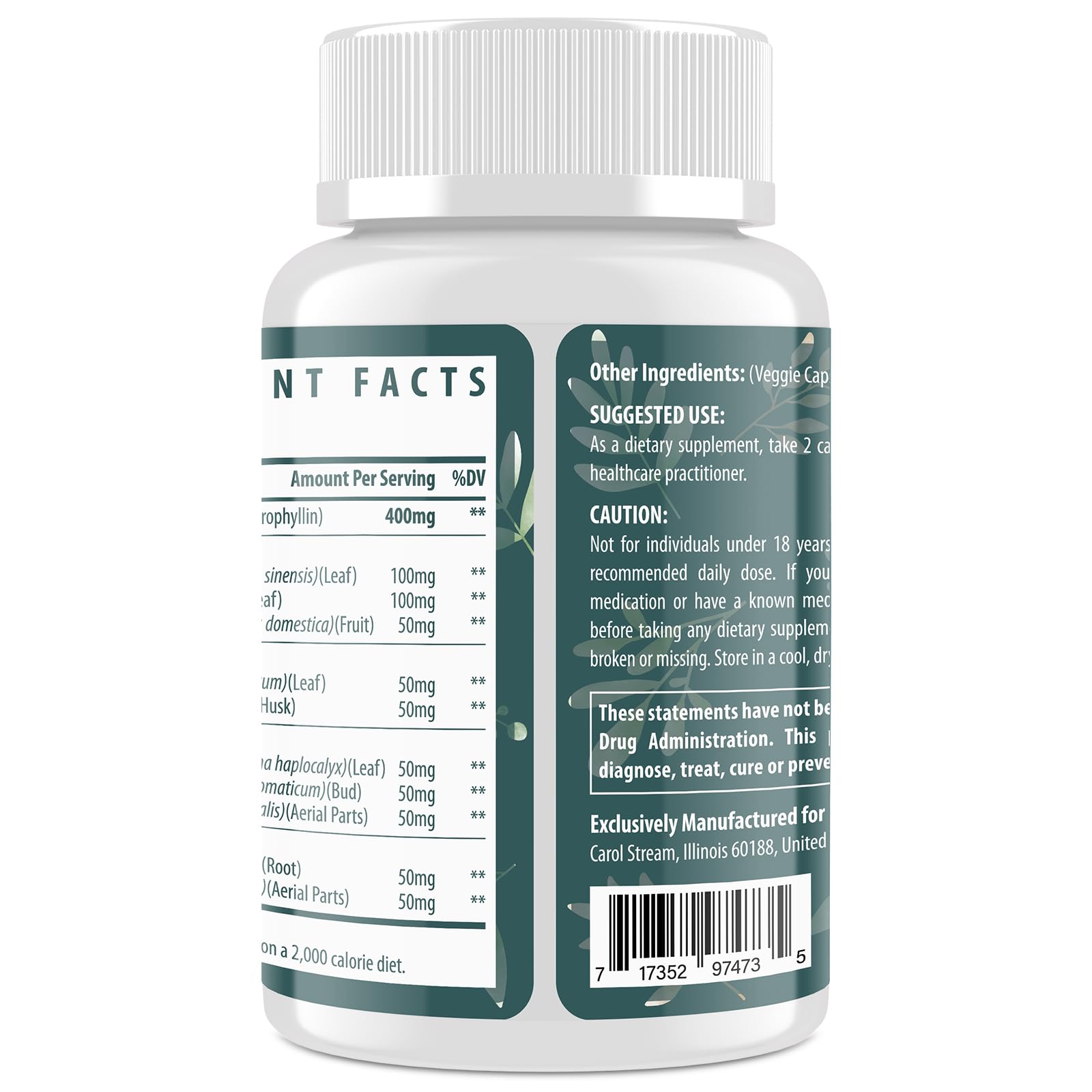 Flarovexarith ingredients panel highlights wheatgrass and alfalfa benefits.