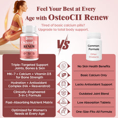 Flarovexarith OsteoCII Renew bottle in a morning wellness setup.