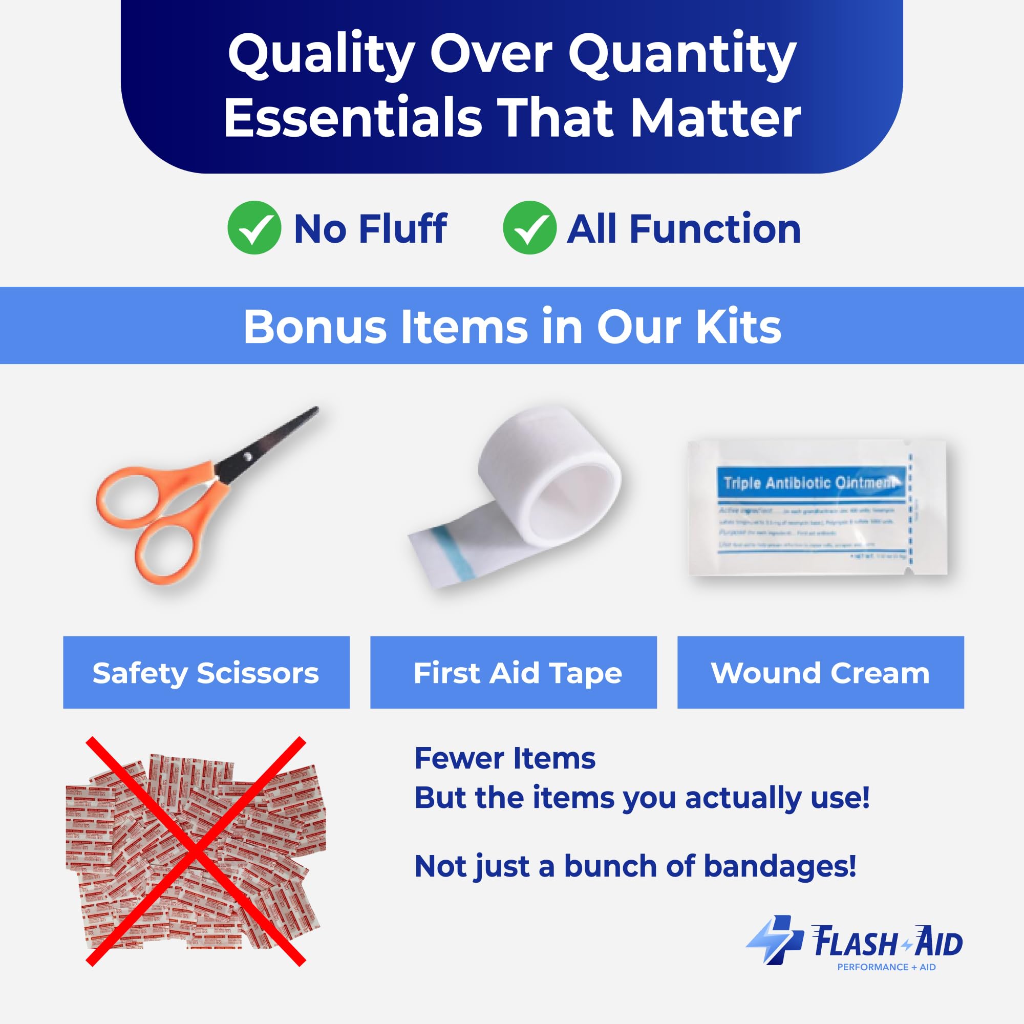Travel-ready kit fits in cars, backpacks, and desks with Flash-Aid.