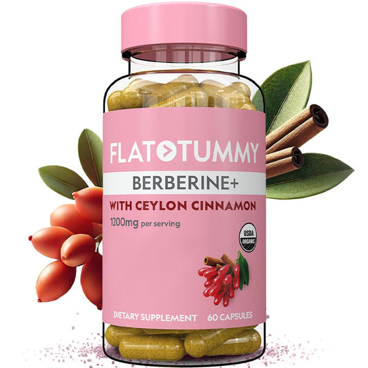 Flat Tummy Berberine Plus bottle with capsules for daily metabolic support.