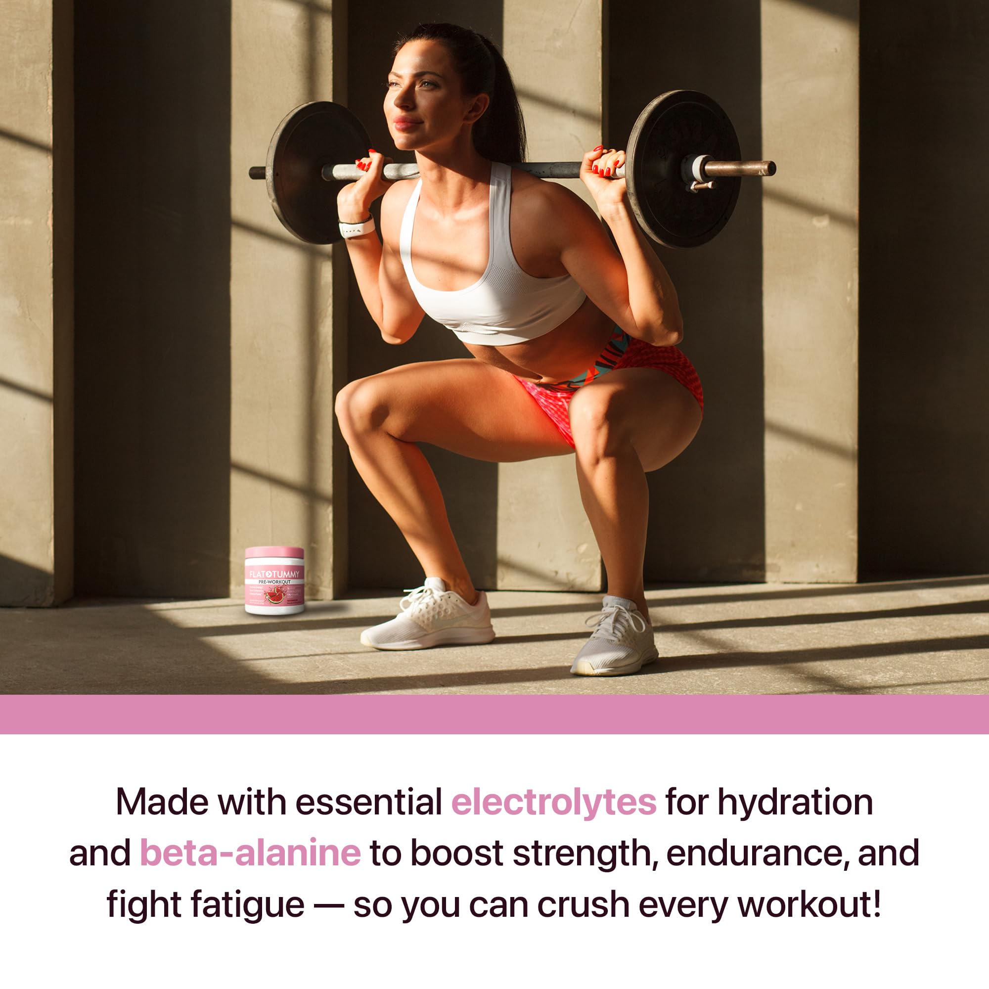 Flat Tummy Pre Workout Watermelon flavor close-up highlighting refreshing taste.