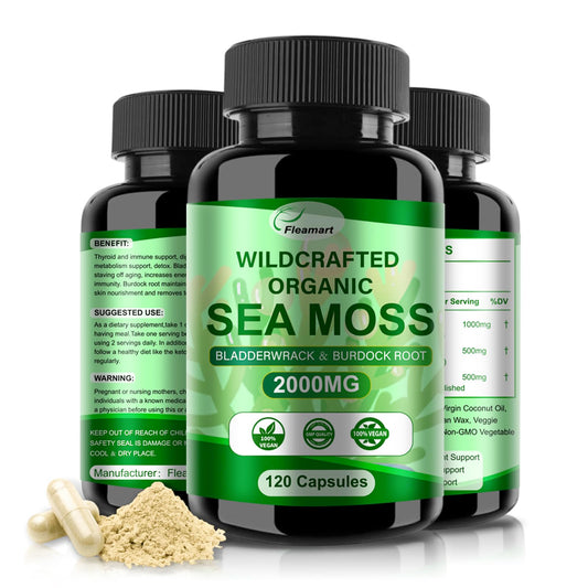 Fleamart Irish Sea Moss Capsules bottle for daily wellness with wild sea minerals