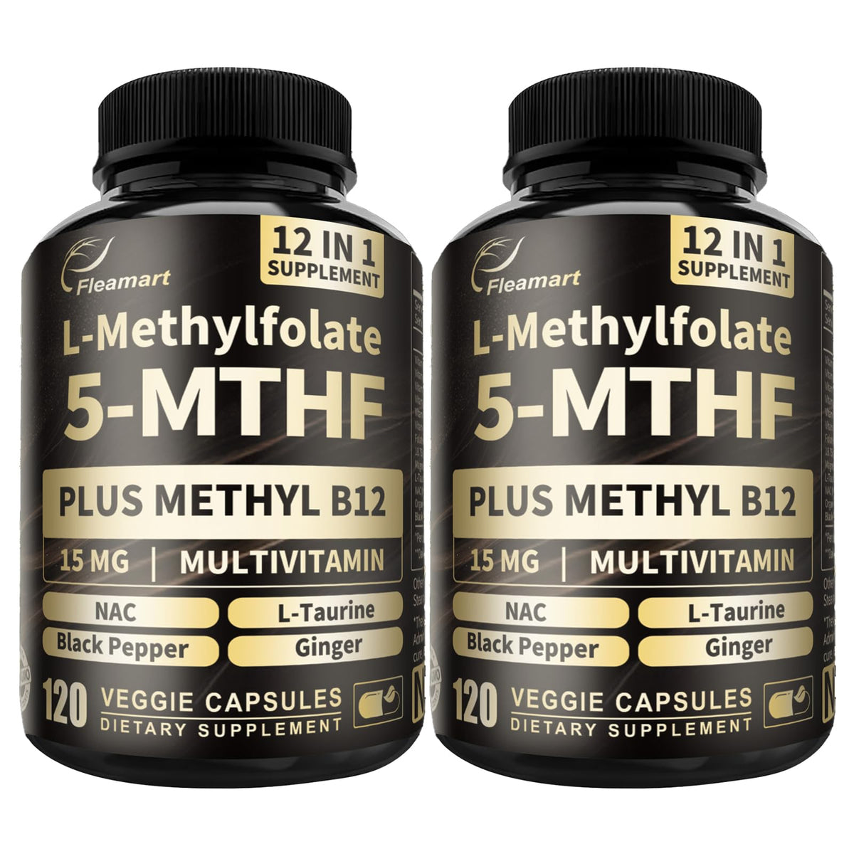 Fleamart L Methylfolate bottle highlights active 5-MTHF form for daily energy support.